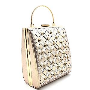 YN219S-LP Rhinestone Embellished Metal Handle Frame Satchel