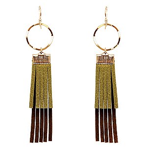 ZE1381-LP  Leather Fringe Metal Open-cut Fish Hook Wholesle Earring