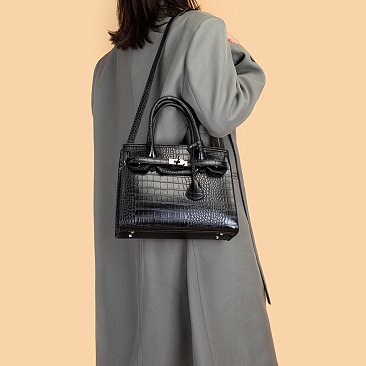 3-IN-1 Crocodile Pattern Satchel, Cross-body Set & Clutch