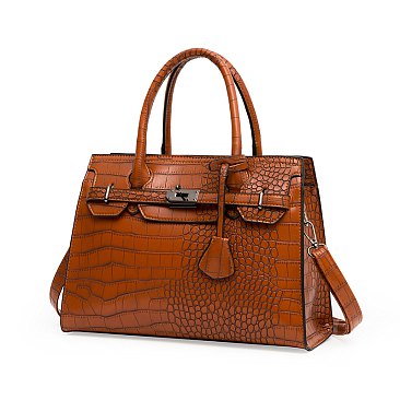 3-IN-1 Crocodile Pattern Satchel, Cross-body Set & Clutch