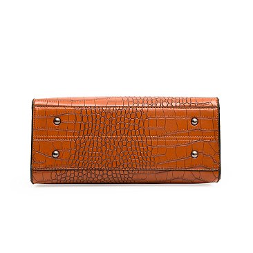 3-IN-1 Crocodile Pattern Satchel, Cross-body Set & Clutch