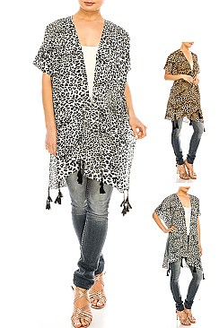 Pack of 12 Pieces Stylish Cheetah Printed Tassel Light Weight Kimono LAHN007