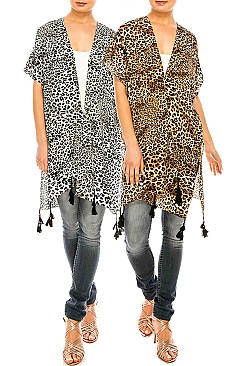 Pack of 12 Pieces Stylish Cheetah Printed Tassel Light Weight Kimono LAHN007