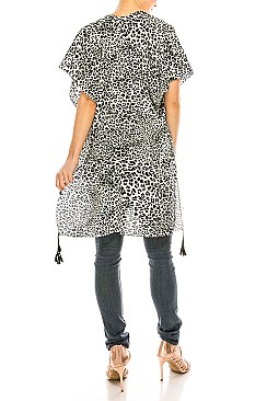 Pack of 12 Pieces Stylish Cheetah Printed Tassel Light Weight Kimono LAHN007