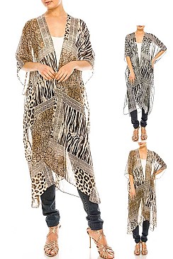 Pack of 12 Pieces Stylish Animal Print Sheer Kimono LAHN001