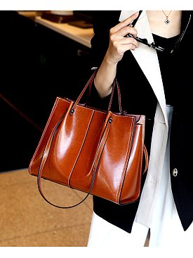 Smooth Genuine Leather Satchel - Shoulder Bag