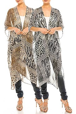 Pack of 12 Pieces Stylish Animal Print Sheer Kimono LAHN001