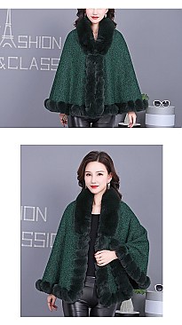 ADORABLE MONOCHROMATIC SOFT FAUX FUR PONCHO