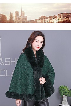 ADORABLE MONOCHROMATIC SOFT FAUX FUR PONCHO