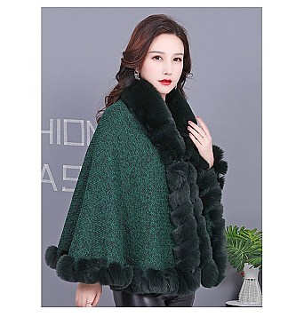 ADORABLE MONOCHROMATIC SOFT FAUX FUR PONCHO