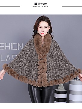 ADORABLE MONOCHROMATIC SOFT FAUX FUR PONCHO