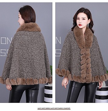 ADORABLE MONOCHROMATIC SOFT FAUX FUR PONCHO