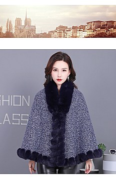 ADORABLE MONOCHROMATIC SOFT FAUX FUR PONCHO