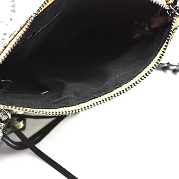 F00202-LP Tassel Chain Accent Metallic Cross Body Shoulder Bag