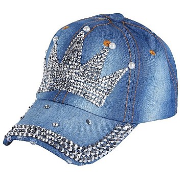 Rhinestone Crystal Crown Denim Cap