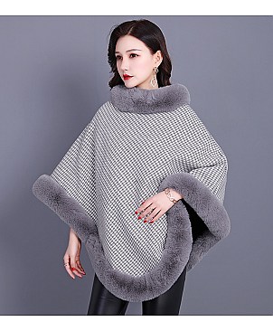 TRENDY SOFT TEXTURED DICHROMATIC FAUX FUR PONCHO