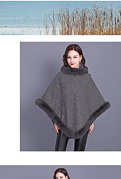 TRENDY SOFT TEXTURED DICHROMATIC FAUX FUR PONCHO