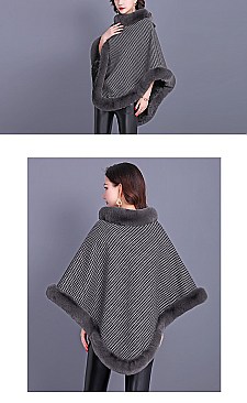 TRENDY SOFT TEXTURED DICHROMATIC FAUX FUR PONCHO