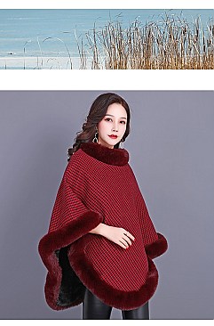 TRENDY SOFT TEXTURED DICHROMATIC FAUX FUR PONCHO