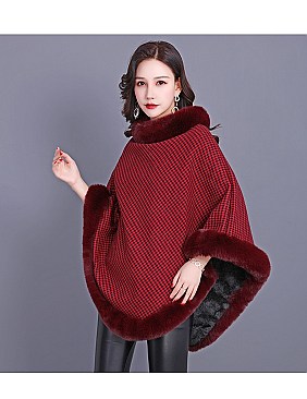 TRENDY SOFT TEXTURED DICHROMATIC FAUX FUR PONCHO