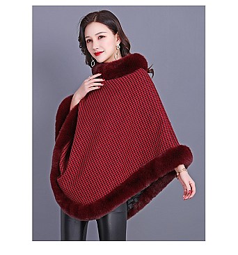 TRENDY SOFT TEXTURED DICHROMATIC FAUX FUR PONCHO