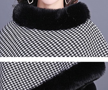 TRENDY SOFT TEXTURED DICHROMATIC FAUX FUR PONCHO