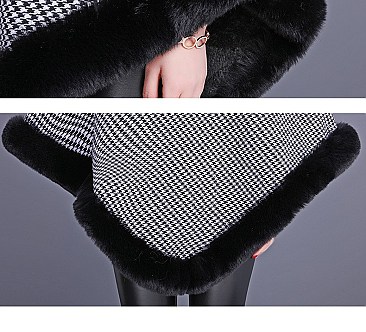 TRENDY SOFT TEXTURED DICHROMATIC FAUX FUR PONCHO