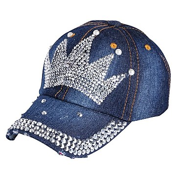 Rhinestone Crystal Crown Denim Cap