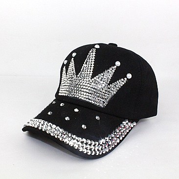 Rhinestone Crystal Crown Denim Cap