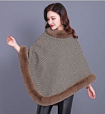 TRENDY SOFT TEXTURED DICHROMATIC FAUX FUR PONCHO