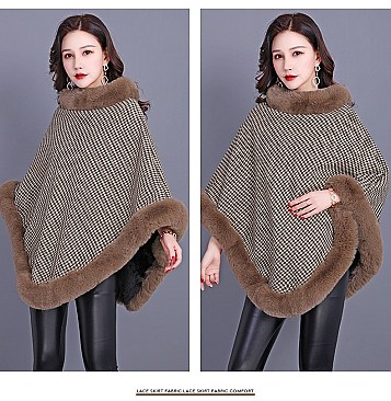 TRENDY SOFT TEXTURED DICHROMATIC FAUX FUR PONCHO