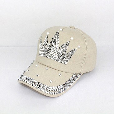 Rhinestone Crystal Crown Denim Cap