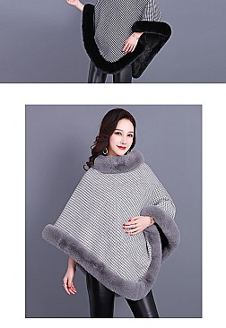 TRENDY SOFT TEXTURED DICHROMATIC FAUX FUR PONCHO