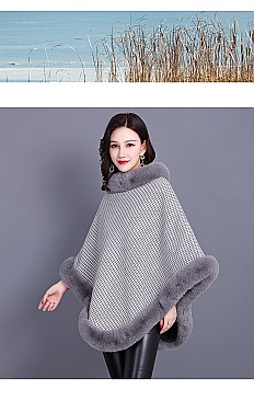 TRENDY SOFT TEXTURED DICHROMATIC FAUX FUR PONCHO