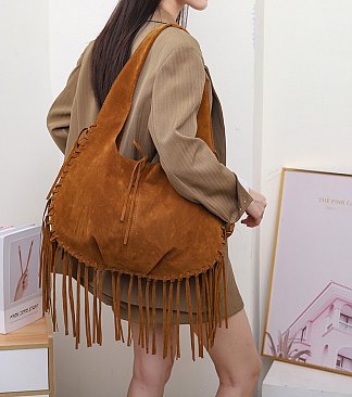 Suede Fringe Hobo Shoulder Bag