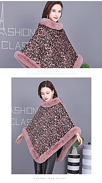 SOFT STYLISH FAUX FUR LEOPARD PONCHO