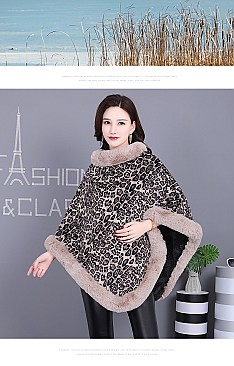 SOFT STYLISH FAUX FUR LEOPARD PONCHO