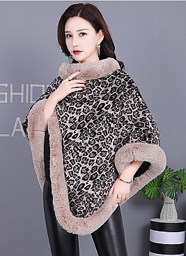 SOFT STYLISH FAUX FUR LEOPARD PONCHO