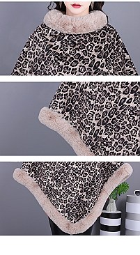 SOFT STYLISH FAUX FUR LEOPARD PONCHO