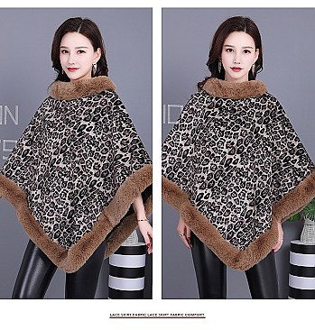 SOFT STYLISH FAUX FUR LEOPARD PONCHO