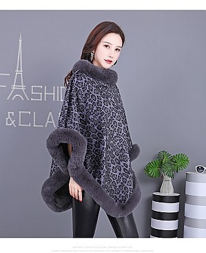 SOFT STYLISH FAUX FUR LEOPARD PONCHO