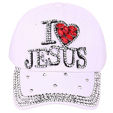 "I Love Jesus" Crystal Stone Cap