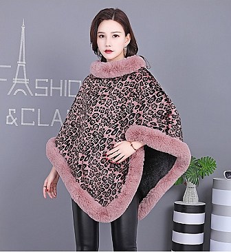 SOFT STYLISH FAUX FUR LEOPARD PONCHO