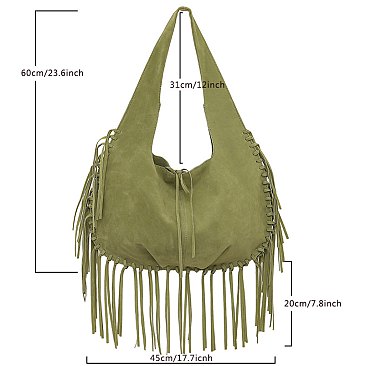 Suede Fringe Hobo Shoulder Bag