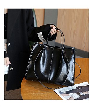 Smooth Genuine Leather Satchel - Shoulder Bag