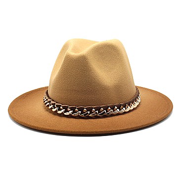 2 Tone Chain Accent Fedora Hat