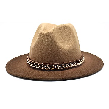 2 Tone Chain Accent Fedora Hat