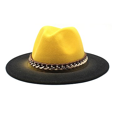 2 Tone Chain Accent Fedora Hat