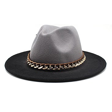 2 Tone Chain Accent Fedora Hat