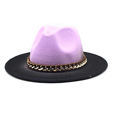 2 Tone Chain Accent Fedora Hat